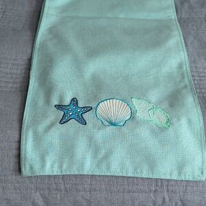 Coastal Embroidered Table Runner - Aqua